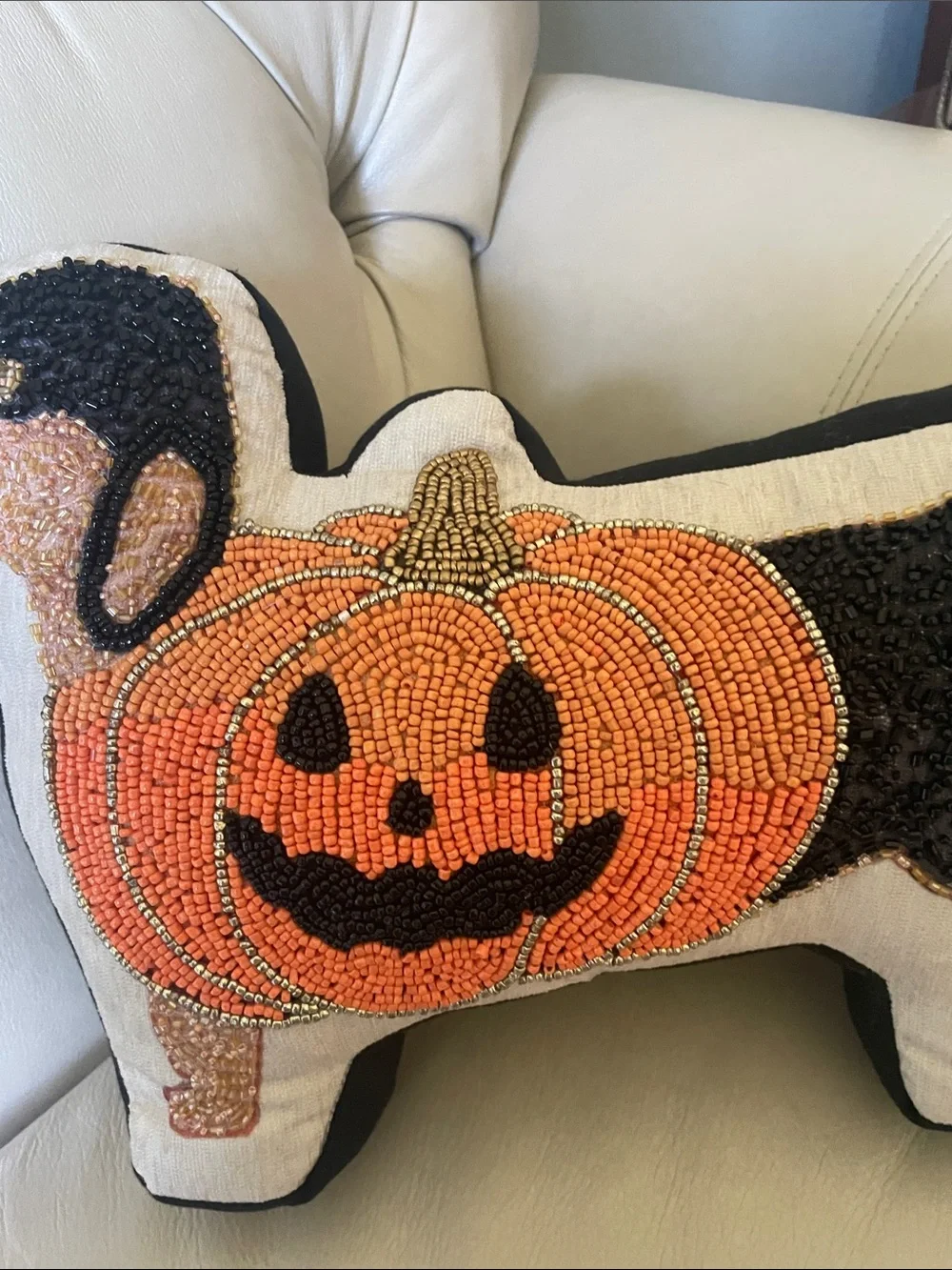 Beaded Pumpkin Dachshund Halloween Accent Pillow by Hallow’s Eve.